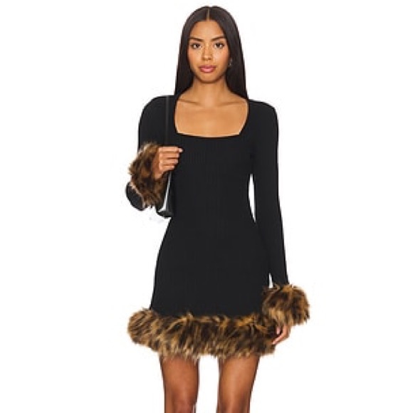 Show Me Your MuMu Dresses & Skirts - Show Me Your MuMu Black Dress with Faux Fur Accents